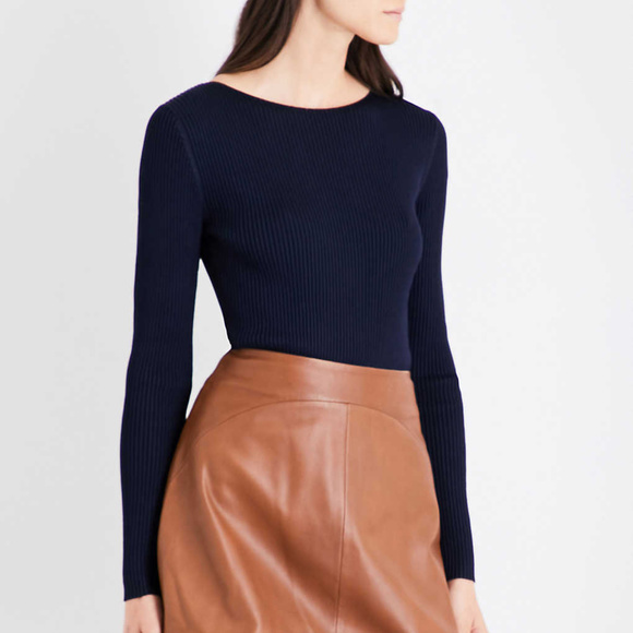 Reiss Nicky Ribbed-Knit Navy Top - Picture 1 of 7